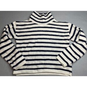 Halston Cashmere Sweater Womens Small Navy White Striped Turtleneck 2-Ply Knit